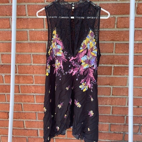 Intimately by Free People Black Lace/Floral Tunic Slip Dress Size Large - Picture 6 of 12